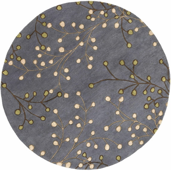 Hauteloom Merriam Wool Living Room, Bedroom Area Rug - Traditional, Transitional - Denim, Dark Brown, Light Brown - 8' Round