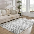 thumbnail image 1 of Hauteloom Mette Living Room, Bedroom Shaggy Area Rug - Bohemian Modern Striped Farmhouse Shag - Fluffy Soft Touch High Pile - Gray, White - 5'3" x 7', 1 of 11