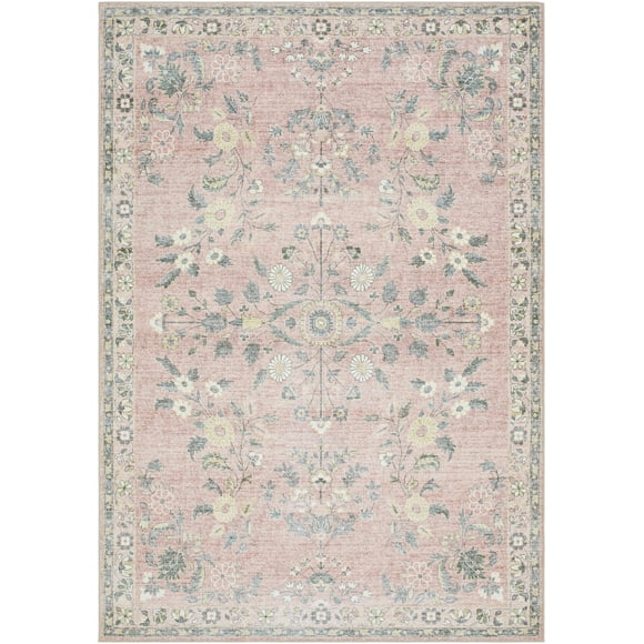 Hauteloom Meyly Living Room, Bedroom Machine Washable Area Rug - Traditional - Blush, Sage, Ivory - 2' x 2'11"