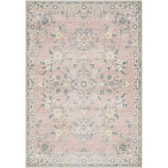 Hauteloom Meyly Living Room, Bedroom Machine Washable Area Rug - Traditional - Blush, Sage, Ivory - 7'6" x 9'5"