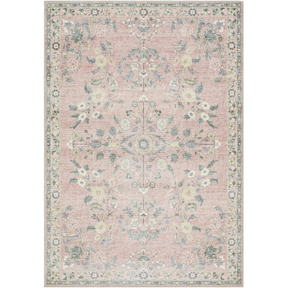 Hauteloom Meyly Living Room, Bedroom Machine Washable Area Rug - Traditional - Blush, Sage, Ivory - 7'6" x 9'5"
