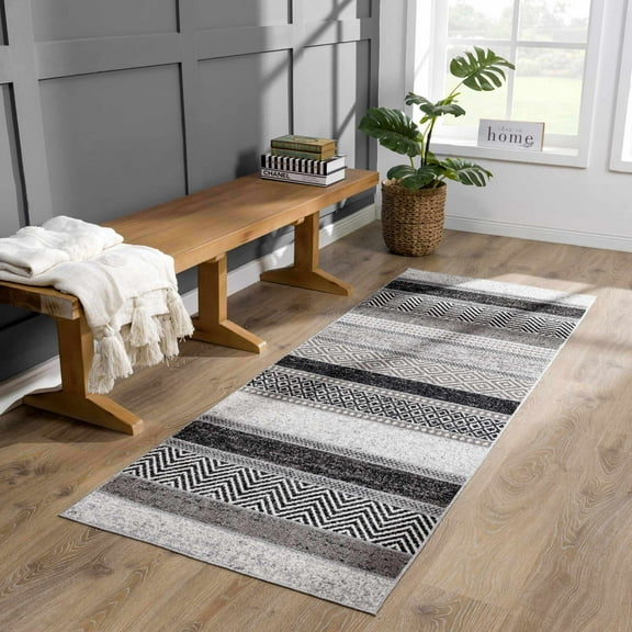 Hauteloom Middlestown Hallway, Kitchen Machine Washable Runner Rug - Black, Beige, Gray - 2'7" x 7'3"