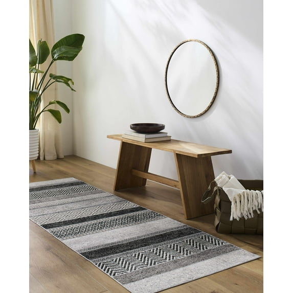 Hauteloom Middlestown Hallway, Kitchen Machine Washable Runner Rug - Black, Beige, Gray - 2'7" x 7'3"