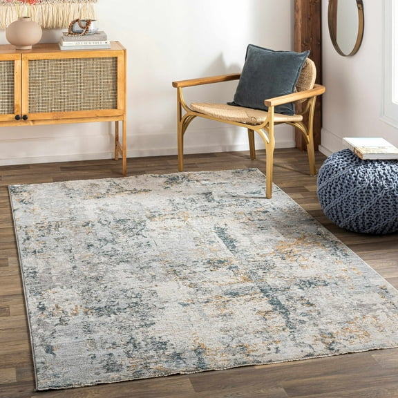 Hauteloom Midfield Living Room, Bedroom Area Rug - Modern - Gray, Beige, Blue - 2' x 3'