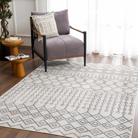 Hauteloom Midstream Living Room, Bedroom Machine Washable Area Rug - Bohemian, Transitional - Teal, Gray, Beige - 9'2" x 12'
