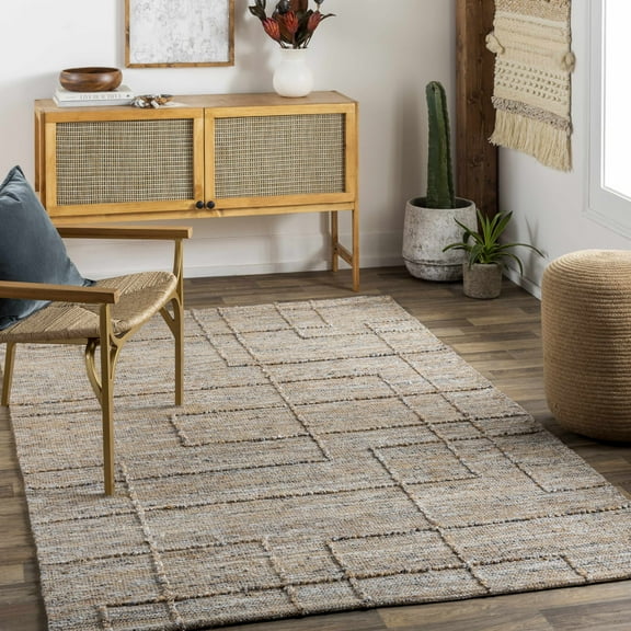 Hauteloom Miho Jute Living Room, Bedroom Area Rug - Contemporary - Tan, Charcoal, Off White - 18" x 18" Sample