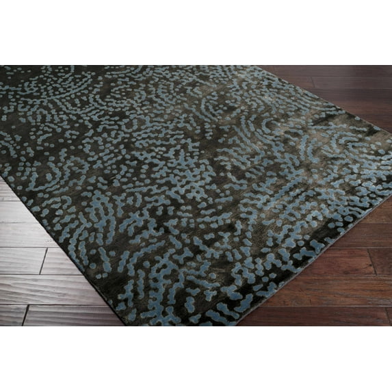 Hauteloom Minneapolis Wool Living Room, Bedroom Area Rug - Contemporary - Black, Denim, Tan - 2' x 3'