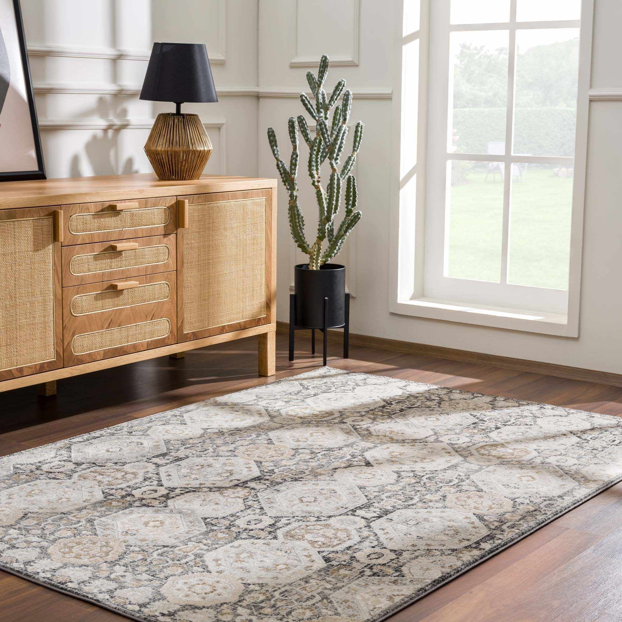 Minoa Black and Beige Medium Pile Rectangular Area Rug