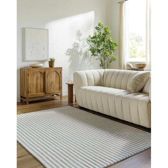 Hauteloom Missa Wool Living Room, Bedroom Area Rug - Contemporary - Cream, Medium Gray - 2' x 3'