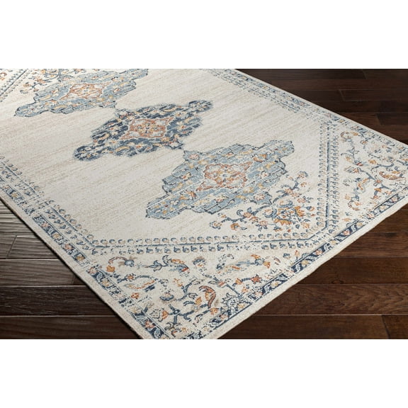 Hauteloom Mistissini Living Room, Bedroom Patio Outdoor Area Rug - Bohemian, Transitional - Aqua, Navy, Orange - 5'3" x 7'