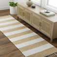thumbnail image 1 of Hauteloom Moby Recycled Material Striped Farmhouse Hallway, Kitchen Runner Rug - Casual Performance Carpet with Tassel, Fringe - Orange, White - 2'6" x 8', 1 of 8