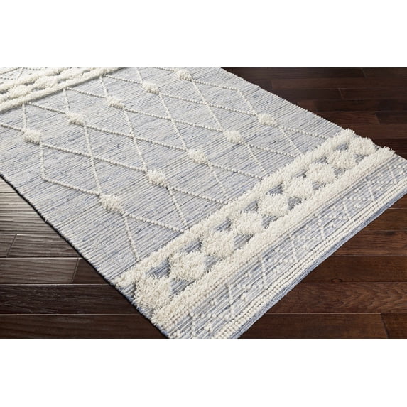 Hauteloom Moe Wool Living Room, Bedroom Area Rug - Bohemian, Transitional - High Pile - Blue, Navy, White - 2' x 3'