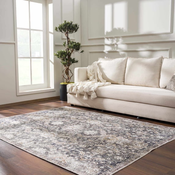 Hauteloom Mohan Living Room, Bedroom Machine Washable Area Rug - Farmhouse - Smoke - 6'7" x 9'
