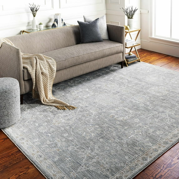 Hauteloom Monterey Living Room, Bedroom Area Rug - Traditional - Medium Gray, Light Gray, White - 2' x 2'11"