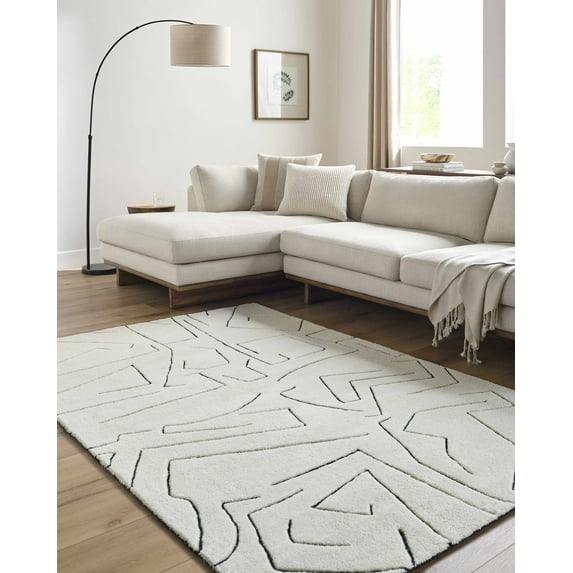 Hauteloom Mony Wool Living Room, Bedroom Area Rug - Contemporary - Rose Cream - 18" Sample