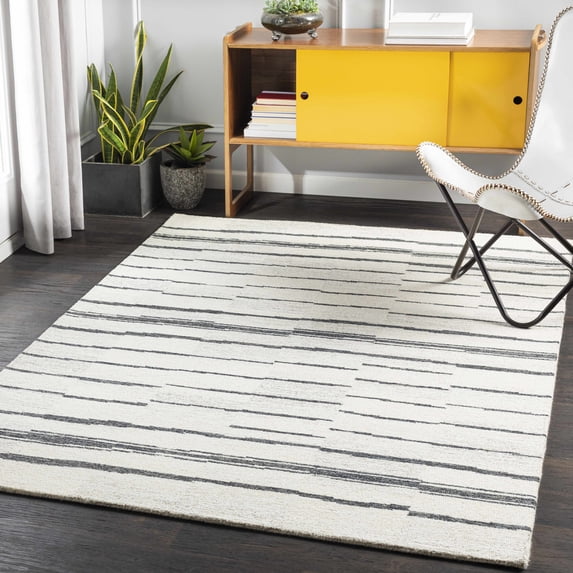 Hauteloom Moorebank Wool Living Room, Bedroom Area Rug - Modern - Beige, Gray, Black - 8' Square