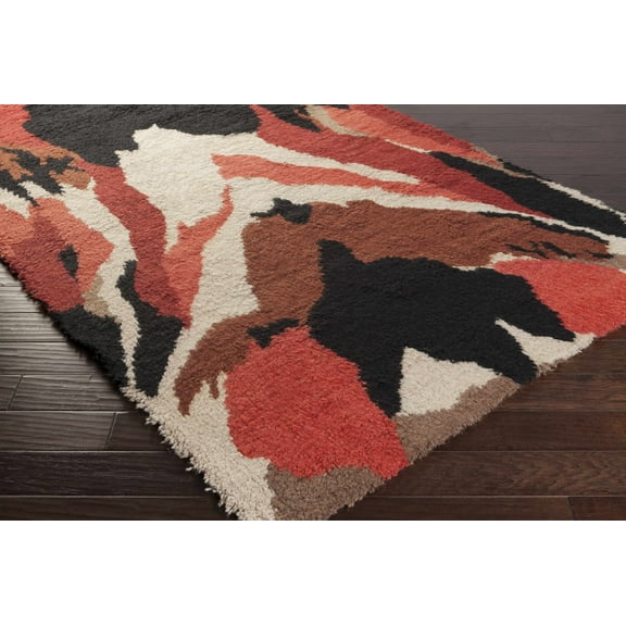 Hauteloom Mossville Wool Living Room, Bedroom Area Rug - Shags - Plush Pile - Burnt Orange, Teal, Peach - 2' x 3'