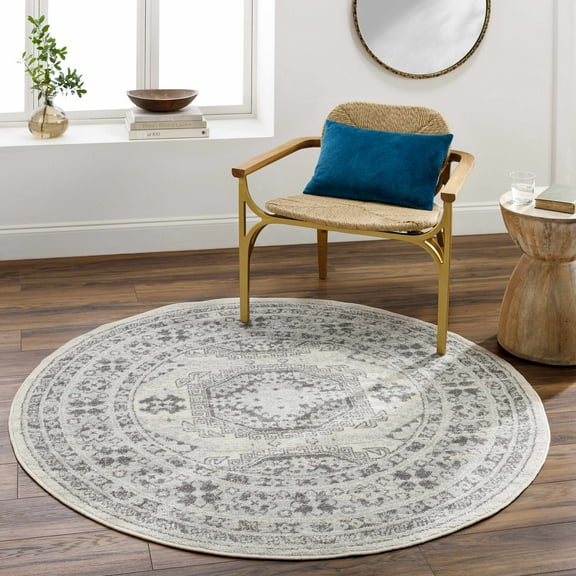 Hauteloom Moundsville Living Room, Bedroom Area Rug - Global - Gray, Beige - 5'3"-Round