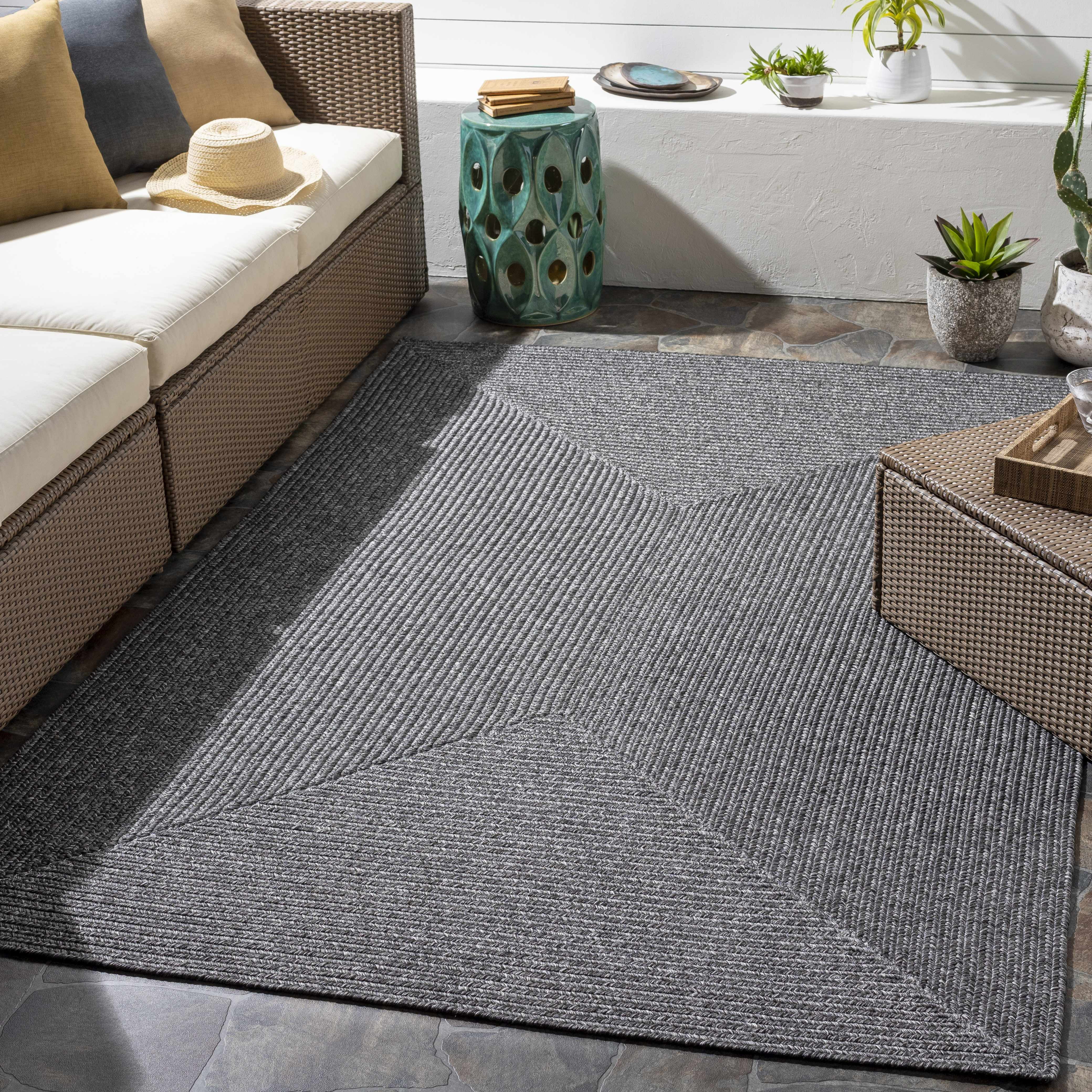 Hauteloom Moxley Living Room, Bedroom Patio Outdoor Area Rug - Black - 8'6" x 11'6"