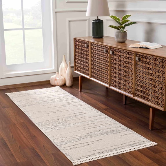 Hauteloom Munich Modern Farmhouse Hallway Entryway Runner Rug - Casual Boho Long Runner Rug - Bohemian Neutral Minimalist - Bone, Cream, Beige, Grey, Light Gray - 2'7" x 7'3"