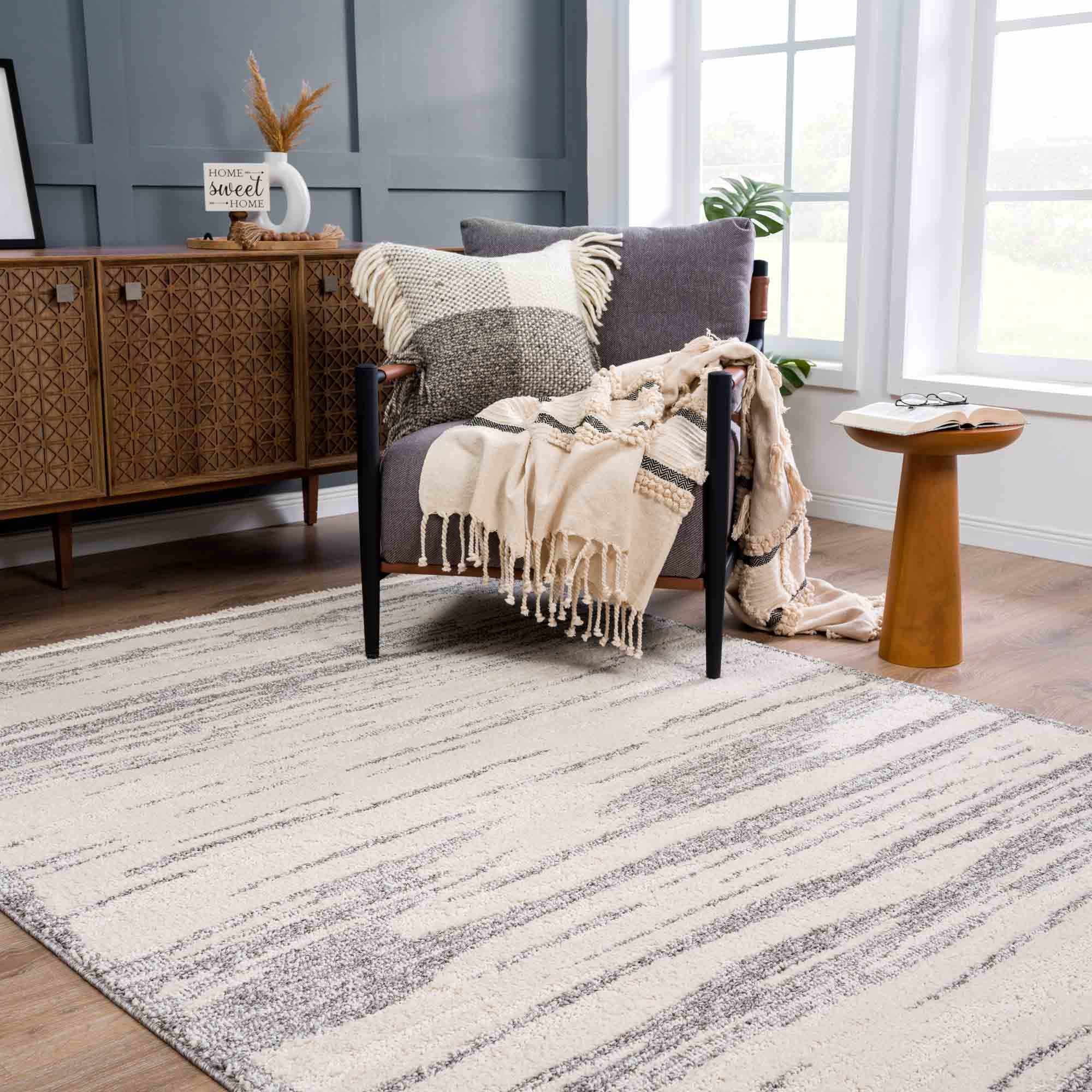 Sattley Modern Farmhouse Living Room Bedroom Dining Room Area Rug -  Transitional Bohemian Carpet - Non Shed, Stain Resistant - Beige, Grey,  Black