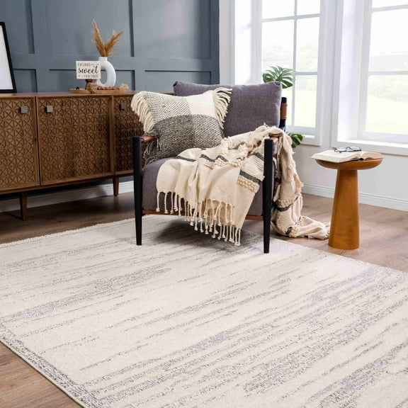 Hauteloom Munich Modern Farmhouse Living Room Bedroom Dining Room Area Rug - Casual Boho Look Carpet - Bohemian Neutral Minimalist - Bone, Cream, Beige, Grey, Light Gray - 2' x 3'