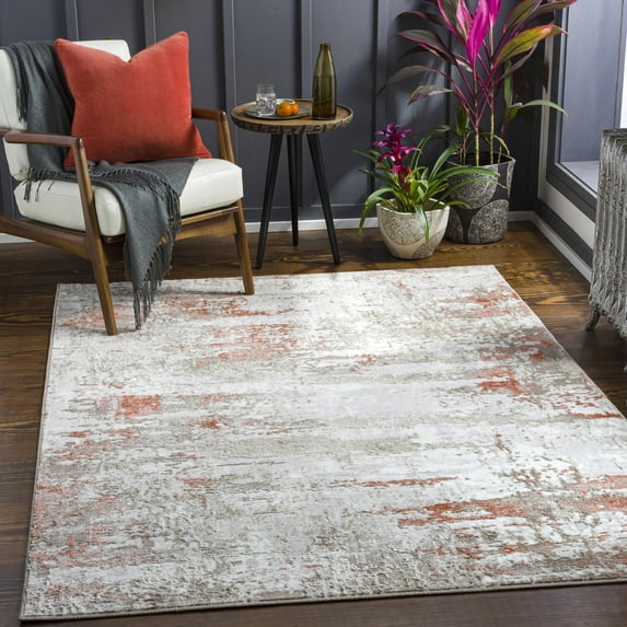 Hauteloom Musabeyli Living Room, Bedroom Area Rug - Contemporary - Rust, Dusty Coral, Light Brown - 6'7" x 9'