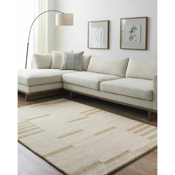 Hauteloom Nadav Wool Living Room, Bedroom Area Rug - Bohemian, Transitional - Ivory, Peach, Tan - 8'10" x 12'