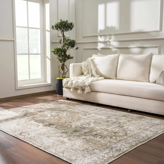 Hauteloom Nadia Living Room, Bedroom Area Rug - Farmhouse - Natural Gray - 6'7" x 9'