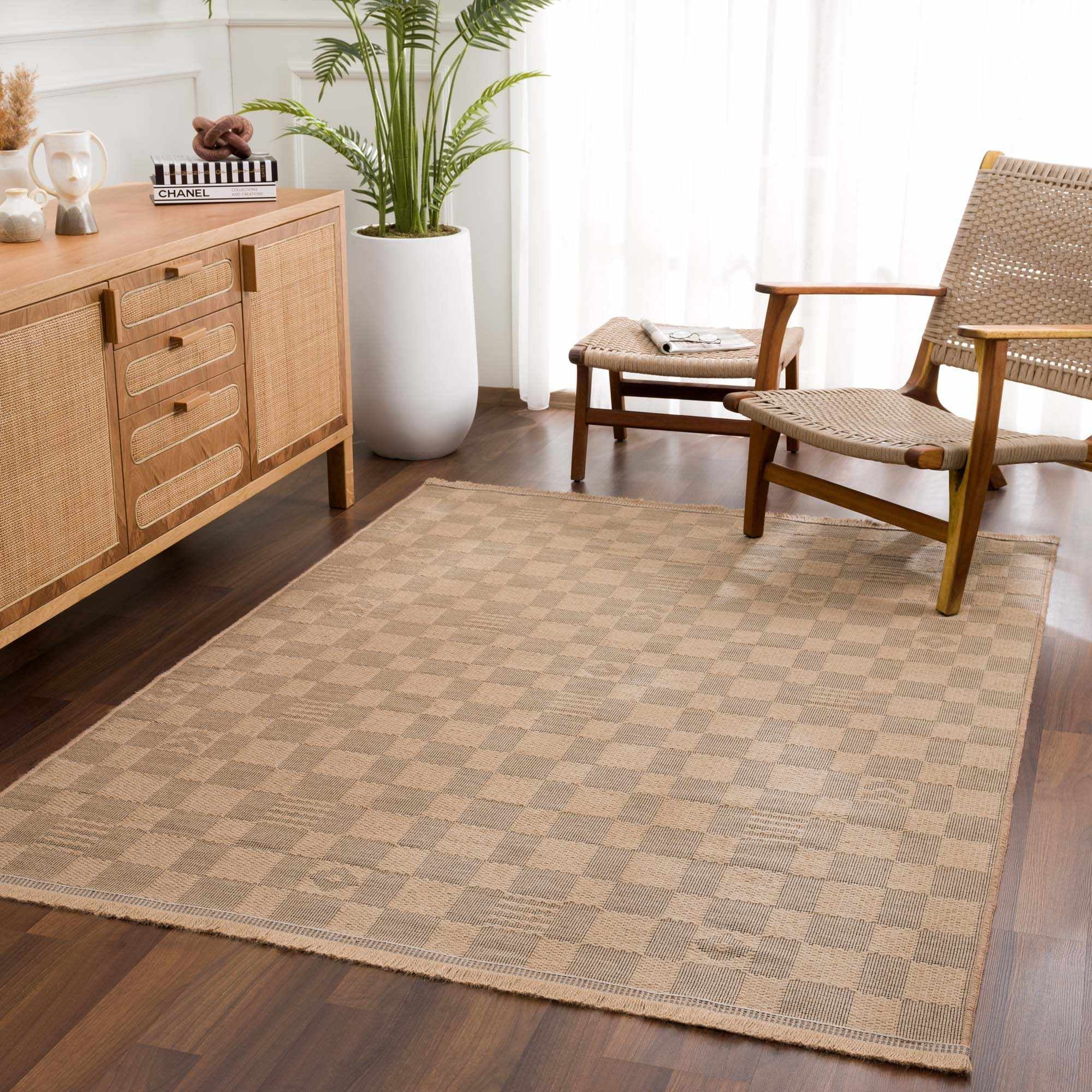 Hauteloom Nairi Jute Living Room, Bedroom Machine Washable Area Rug - Farmhouse - Beige - 5'2" x 7'