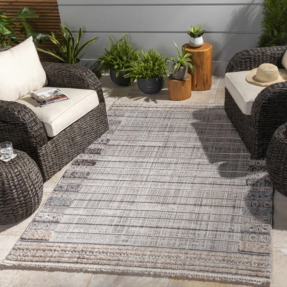 Hauteloom Naivasha Living Room, Bedroom Area Rug - Farmhouse - Charcoal, Cream, Peach - 8'10" x 12'