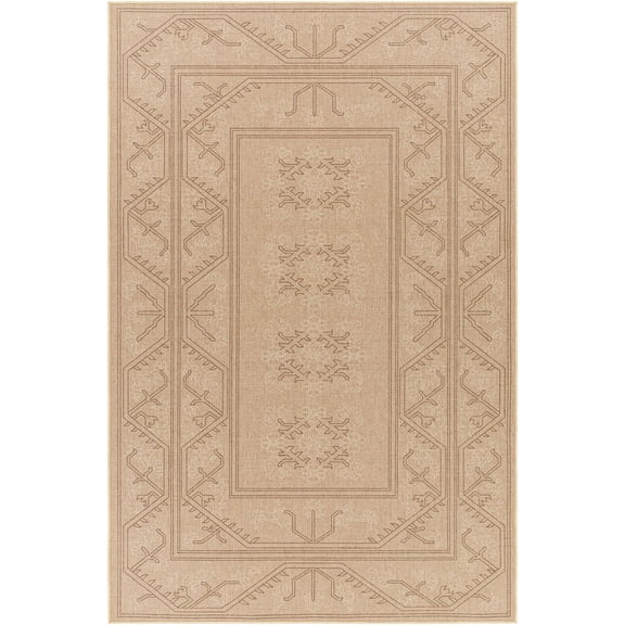Hauteloom Naja Recycled Material Living Room, Bedroom Machine Washable Area Rug - Traditional, Transitional - Khaki, Dark Brown, Off White - 9' x 12'