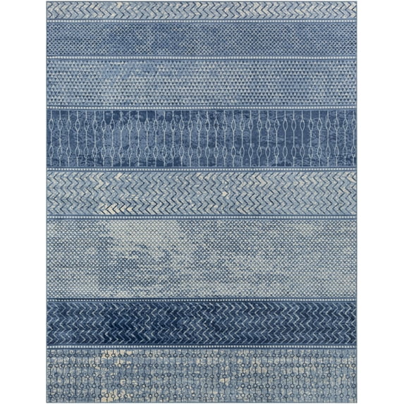 Hauteloom Nampa Living Room, Bedroom Area Rug - Bohemian, Transitional - Denim, Navy, Ivory - 6'7" x 9'6"