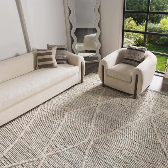 Hauteloom Nara Wool Living Room, Bedroom Area Rug - Beige, Gray - 2' x 3'