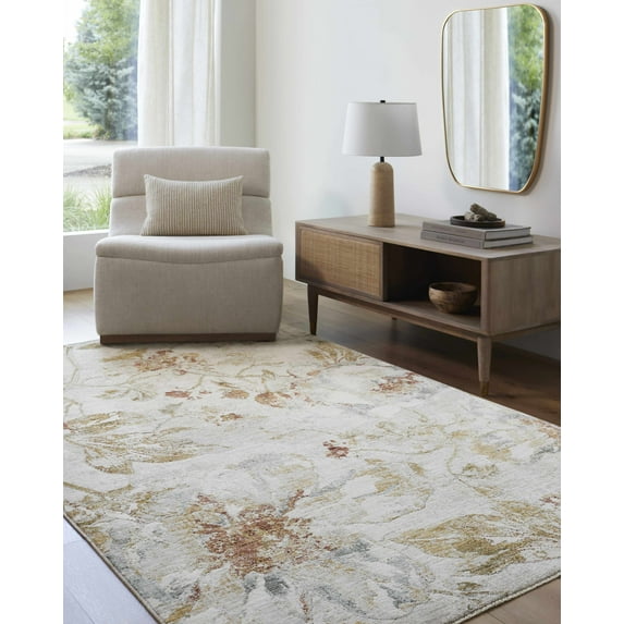 Hauteloom Nasia Living Room, Bedroom Area Rug - Traditional, Transitional - Light Gray, Medium Gray, Mustard - 9' x 12'2"