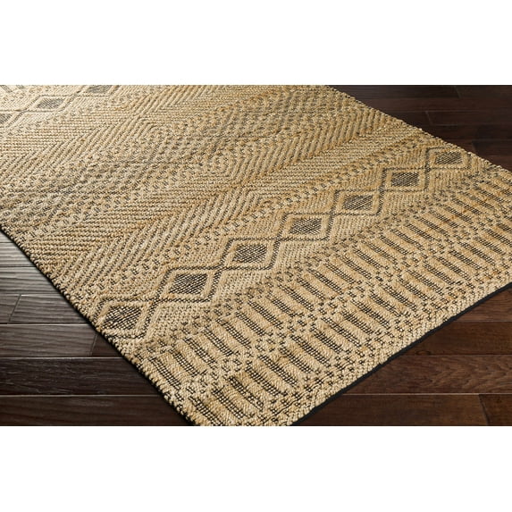 Hauteloom Nasugbu Jute Living Room, Bedroom Area Rug - Bohemian, Transitional - Tan, Black - 5' x 7'6"