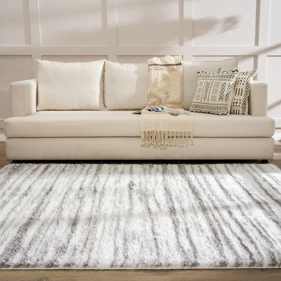 Hauteloom Natsu Living Room, Bedroom Area Rug - Shags - Plush Pile - Natural Gray, Off White - 8'10" x 12'