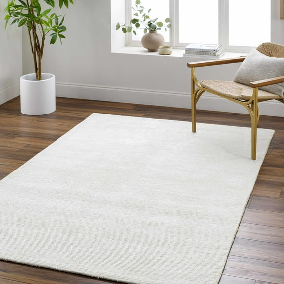 Hauteloom Nazih Modern Hand Tufted Wool and Viscose Blend Area Rug - Contemporary Solid Color Carpet for Living Room, Bedroom, Dining Room - Farmhouse, Cottage - Off White, Light Silver - 6' x 9'
