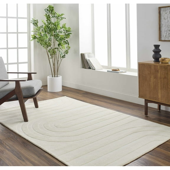 Hauteloom Neci Wool Living Room, Bedroom Area Rug - Contemporary - Bone, Light Gray, Gray - 9' x 12'