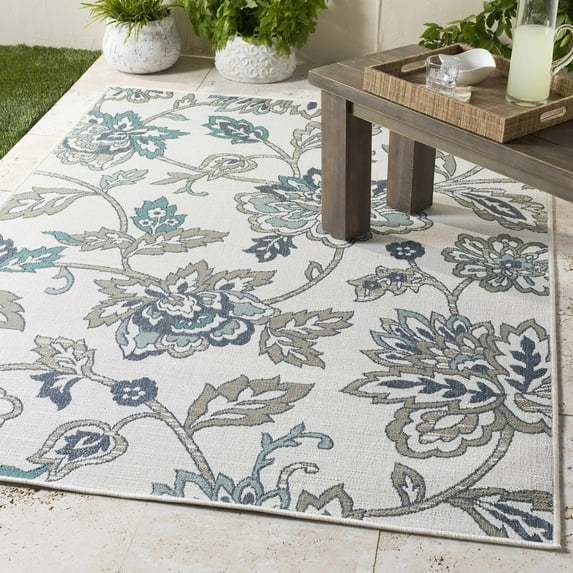Hauteloom Neon Living Room, Bedroom Patio Outdoor Area Rug - Traditional, Transitional - Pale Blue, Taupe, White - 8'10" x 12'10"