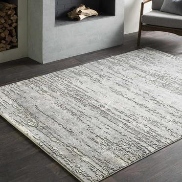 Hauteloom Nesmith Living Room, Bedroom Area Rug - Contemporary - Medium Gray, Charcoal - 18" x 18" Sample