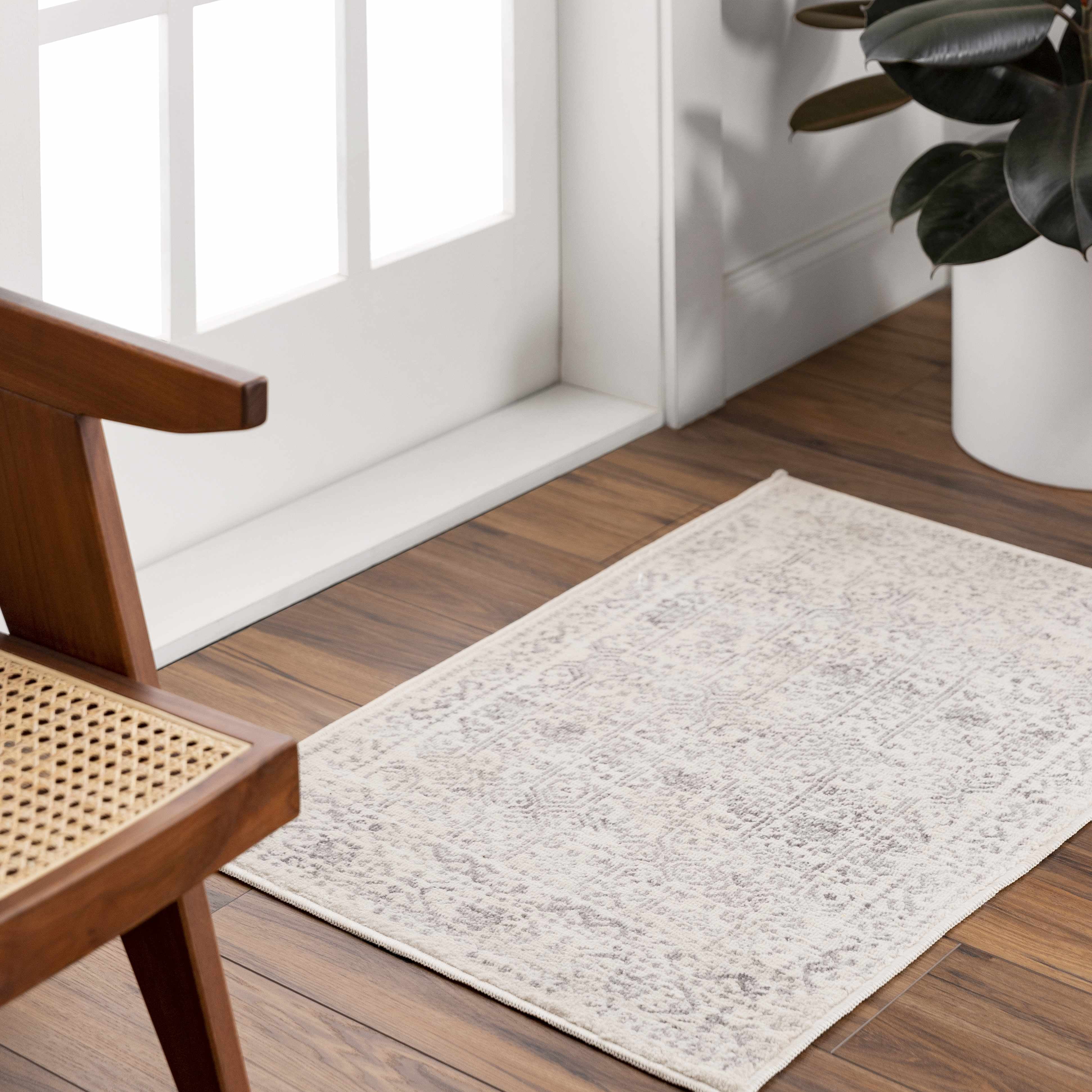 Gray Medium Pile Rectangular Polypropylene Area Rug