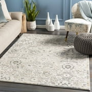 Hauteloom Neutral Collection Moelfre Minimalist Floral Living Room Bedroom Large Area Rug - Modern Traditional Farmhouse Carpet - Cream, Beige, Grey - 9' x 12'3"