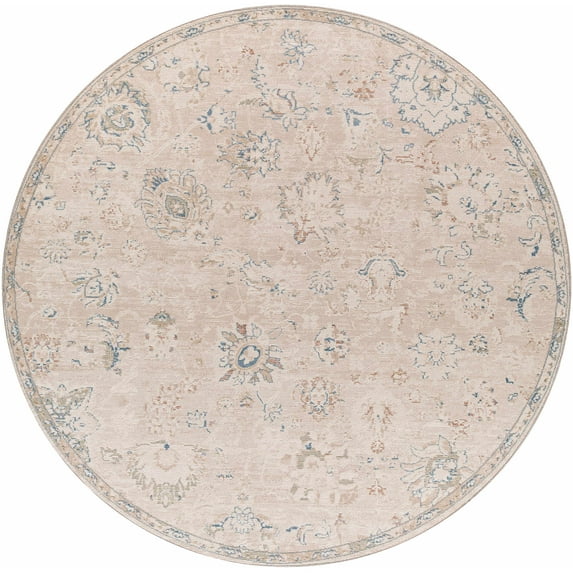 Hauteloom Neutral Collection Tinampo Living Room, Bedroom Area Rug - Bohemian Boho Traditional Floral - Beige, Cream, Soft Pink, Blue, Red - 7'10"-Round