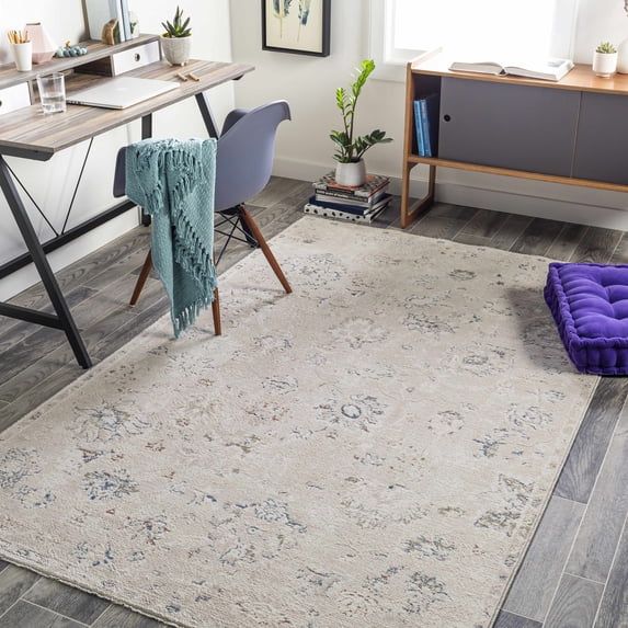 Hauteloom Neutral Collection Tinampo Living Room, Bedroom Area Rug - Bohemian Boho Traditional Floral - Beige, Cream, Soft Pink, Blue, Red - 8'10" x 13'