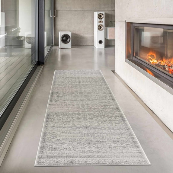 Hauteloom Neutral Collection Trier Oriental Farmhouse Hallway, Entryway, Kitchen Runner Rug - Long Carpet - Vintage Distressed - Traditional Anatolian Pattern - Ivory, Beige, Gray - 2'7" x 10'