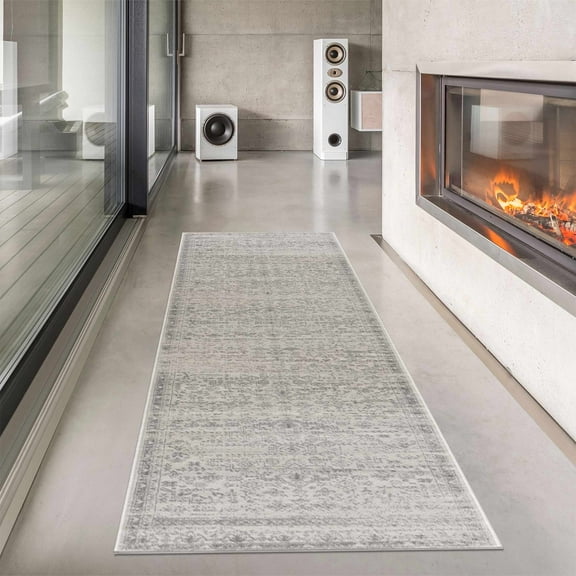 Hauteloom Neutral Collection Trier Oriental Farmhouse Hallway, Entryway, Kitchen Runner Rug - Long Carpet - Vintage Distressed - Traditional Anatolian Pattern - Ivory, Beige, Gray - 2'7" x 12'