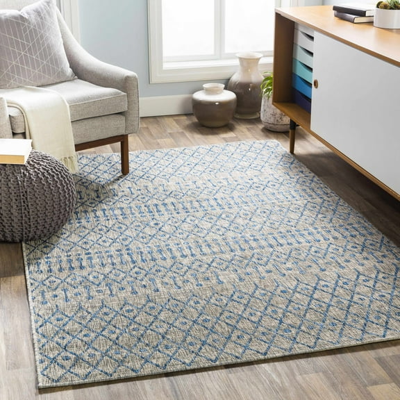 Hauteloom Newbern Living Room, Bedroom Patio Outdoor Area Rug - Bohemian/Global - Blue - 2' x 2'11"