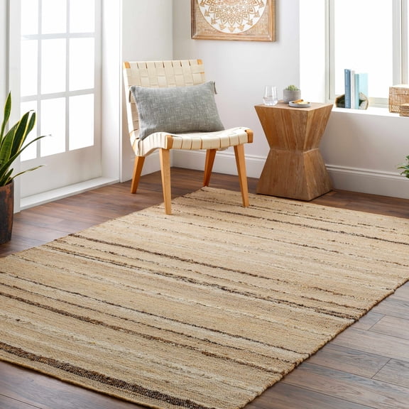 Hauteloom Nili Jute Living Room, Bedroom Area Rug - Traditional, Transitional - Dark Brown, Peach, Dark Red - 2' x 3'