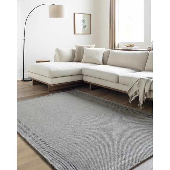 Hauteloom Nimue Wool Living Room, Bedroom Area Rug - Traditional, Transitional - Gray, Ivory, Black - 5' x 7'6"